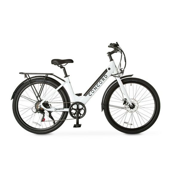 Concord 27.5" Step-Thru Electric Commuter Bike, 36V, Class 2, Aluminum, Weighs 49 Pounds, White, Fits Riders 5'1" - 6'1", Adult, Unisex