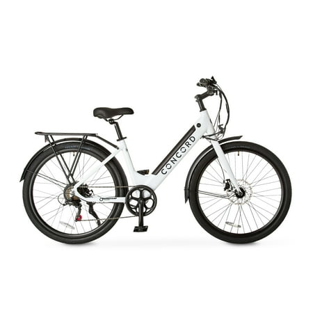 Concord 27.5" Step-Thru Electric Bike, 36V, Class 2, Aluminum, Weighs 49 Pounds, White, Fits Riders 5'1" - 6'1", Adult, Unisex