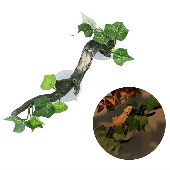 Reptile Corner Branch – Terrarium Plant Decoration with Suction Cup for Amphibian, Lizard, Snake Climbing