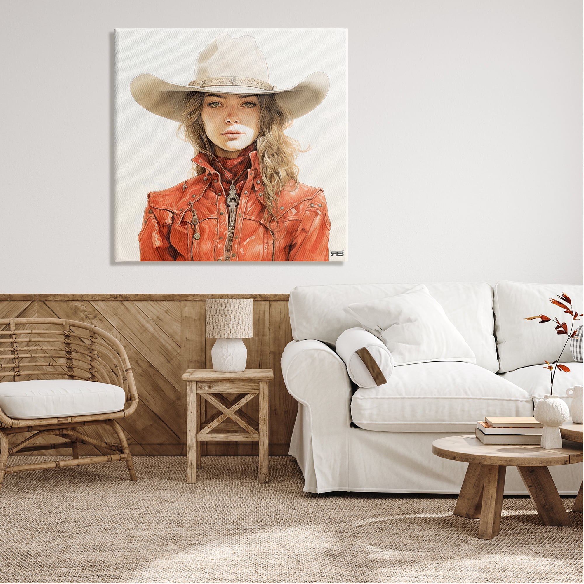 Stupell Industries Western Cowgirl Portrait Abstract Painting Gallery Wrapped Canvas Art Print Wall Art, 36 x 36