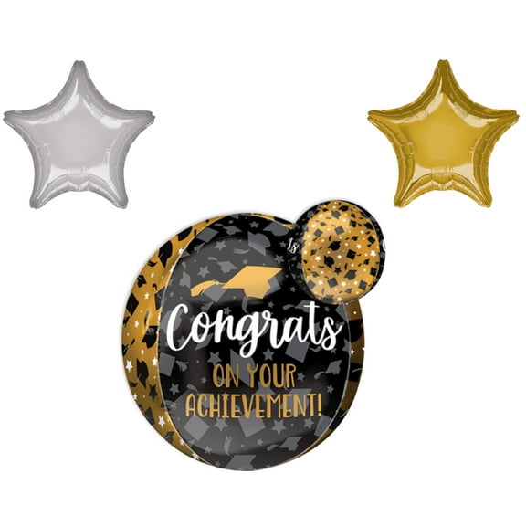 LOONBALLOON Graduation Grad Theme Balloon Set, 16 Inch Congrats on Your Achievement Balloon and Star Foil