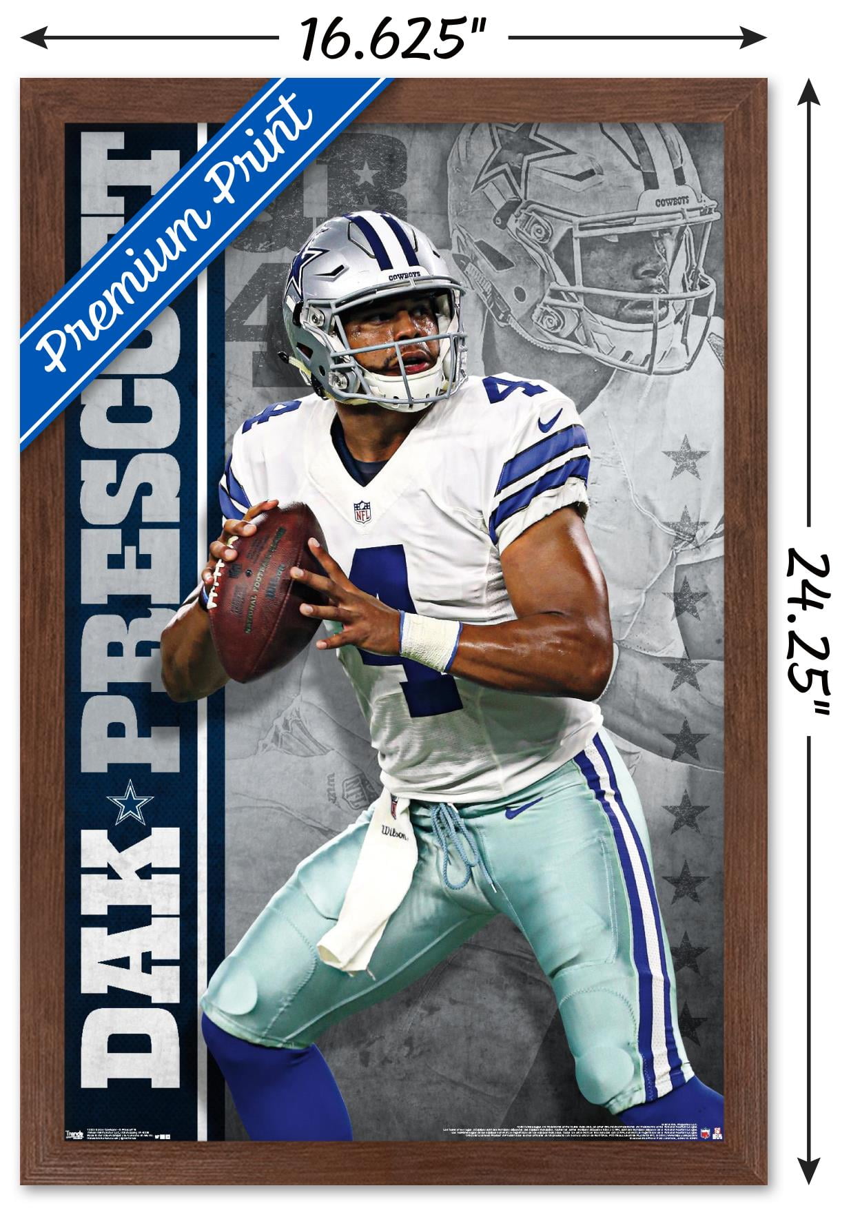 NFL Dallas Cowboys - Dak Prescott 16 Wall Poster, 14.725" x 22.375", Framed