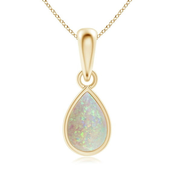 Angara Natural Opal Necklace - Pear Shaped Opal Dangle Pendant Necklace in 14K Yellow Gold for Women (Size-6x4mm) - October Birthstone Jewelry | 14K Yellow Gold Necklace