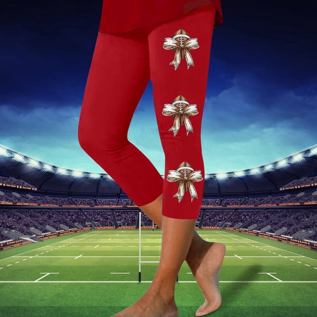 MKLEKYY Leggings deportivos para mujer, leggings deportivos casuales de moda con estampado de rugby para mujer, pantalones de yoga, leggings capri 2730