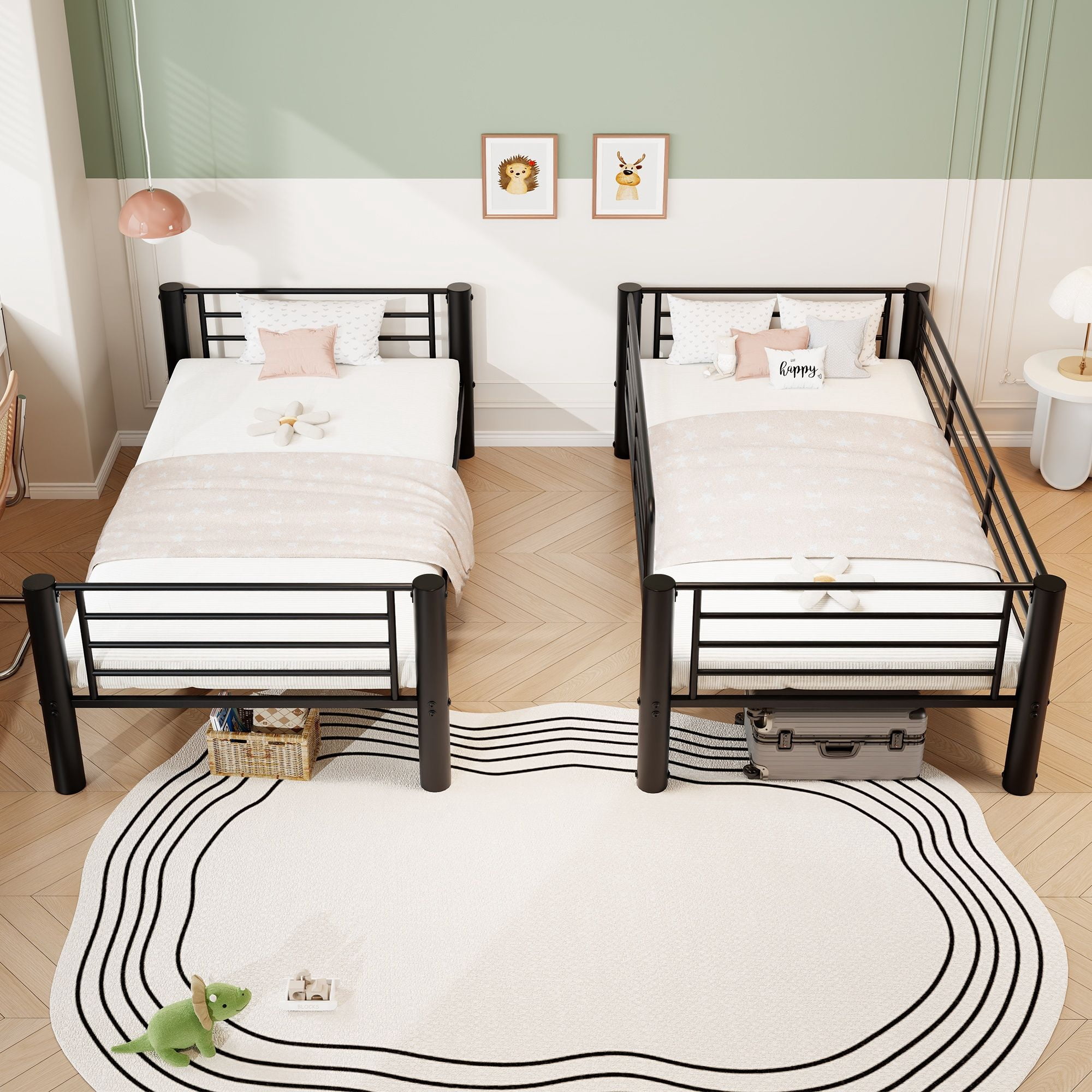 Alvantor Convertible Twin over Twin Metal Bunk Bed with 2" Steel Tube Frame, Black