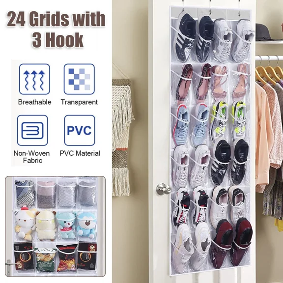 24 Grids Over Door Shoe Organizer Rack Hanging Storage Holder Hanger Bag Closet