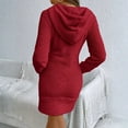 thumbnail image 5 of Women's Hoodie Dress Sweatshirt Dress Long Sleeve Pullover Hooded Plush Fleece with Drawstring Pocket for Winter Loungewear,Red,L, 5 of 7