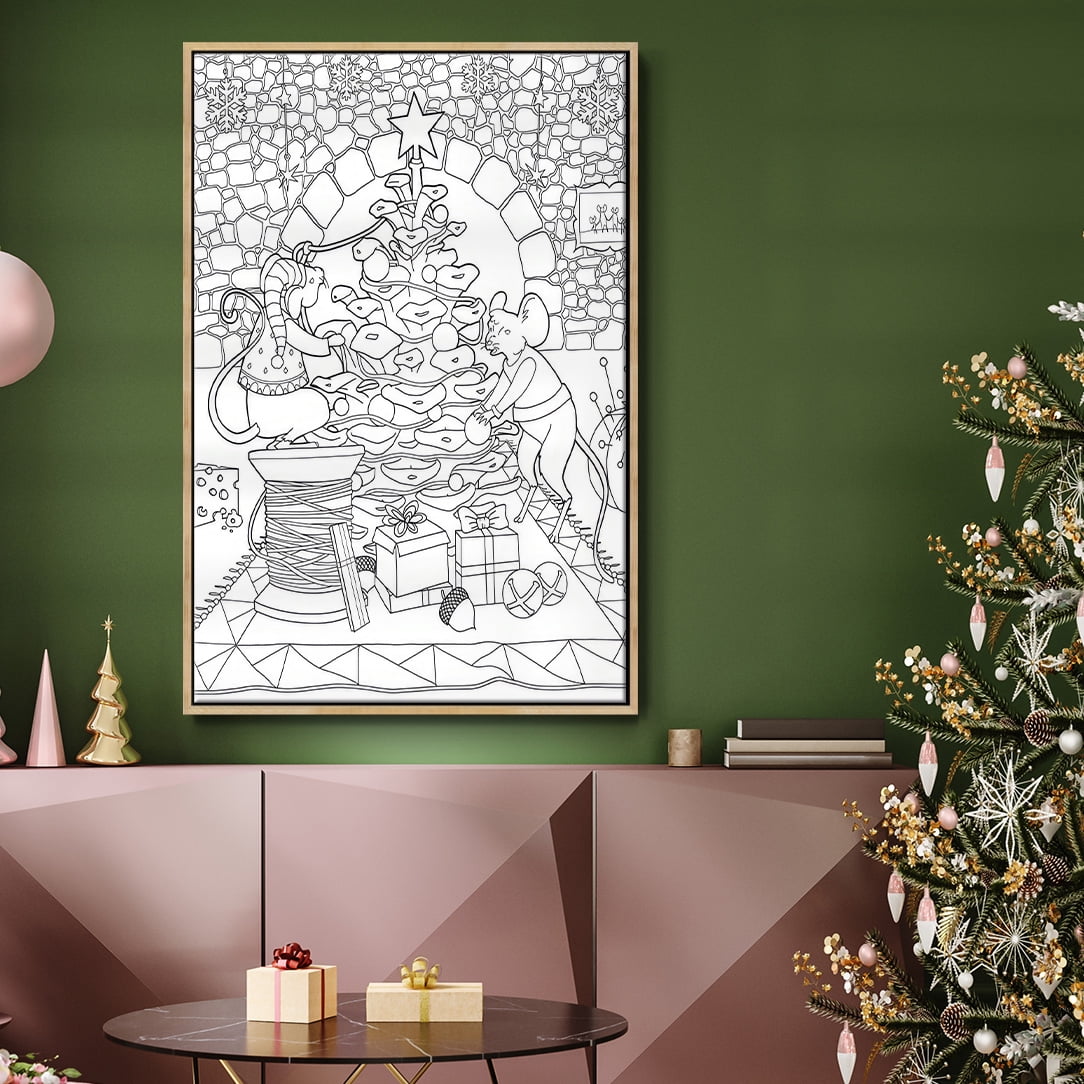 Creatures Stirring - Framed Gallery Wrapped Holiday Canvas - 17 x 25 - Natural Wood Frame