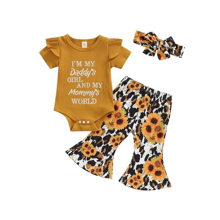 

Emmababy Cute Baby Girls Romper Outfit with Round Collar Jumpsuit and Bell-bottomed Pants