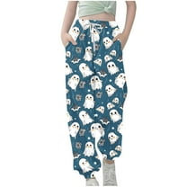 bbymog Boys' Spooky Graphic Joggers with Pocket Casual Athletic Elastic Waist Sweatpants for Girls Halloween Costumes Blue 7-8Years