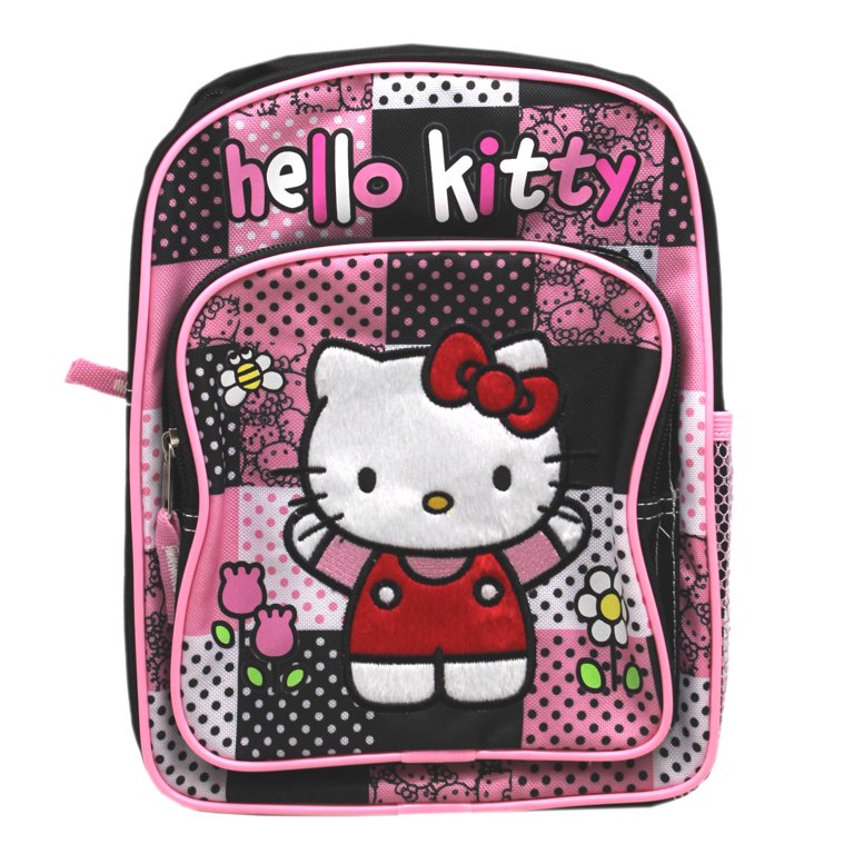 Hello Kitty Pink, Black and White Checker Pattern Dotted Mini Backpack  (10in)