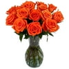 18 Fresh Cut Orange Roses by Arabella Bouquets with Free Elegant Hand-Blown Glass Vase (Fresh-Cut Flowers, Orange)