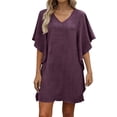 thumbnail image 2 of Women's V Neck Batwing Sleeve Swimsuit Cover Up Loose Casual Pullover Ruffle Beach Dress for Summer Vacation Purple L, 2 of 6