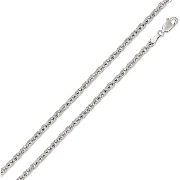 14K White Gold 2mm Cable Pendant Chain, FREE Microfiber Cloth, Diamond Cut Rolo Link Mens Womens Necklace, Giorgio Bergamo 16