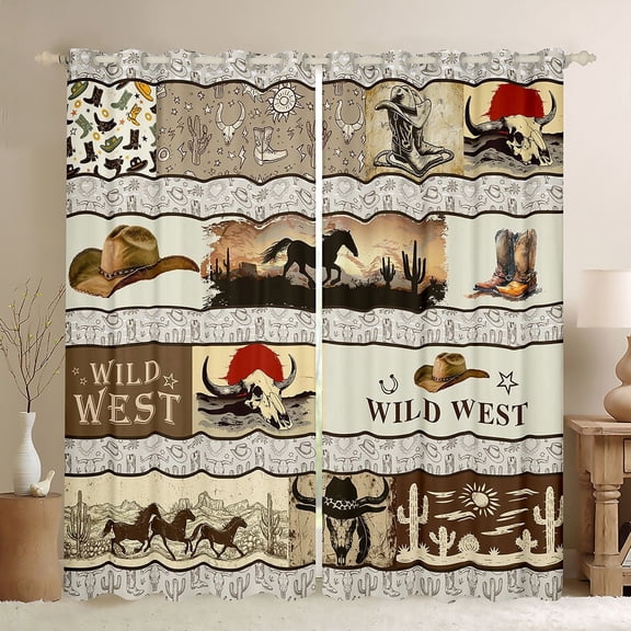 Manfei Galloping Horse Curtains Pack of 2 (42x84 Each) for Boys Girls,Western Cowboy Cowgirl Curtains Blackout,Botniacl Cactus Bedroom Curtains,Lightweight Room Decor