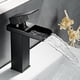 thumbnail image 1 of Grifo de baño negro, cascada, rectangular, de un solo orificio, cartucho de cerámica, grifo mezclador de fregadero cuadrado ajustable en frío y caliente, acero inoxidable mate, 1 of 5