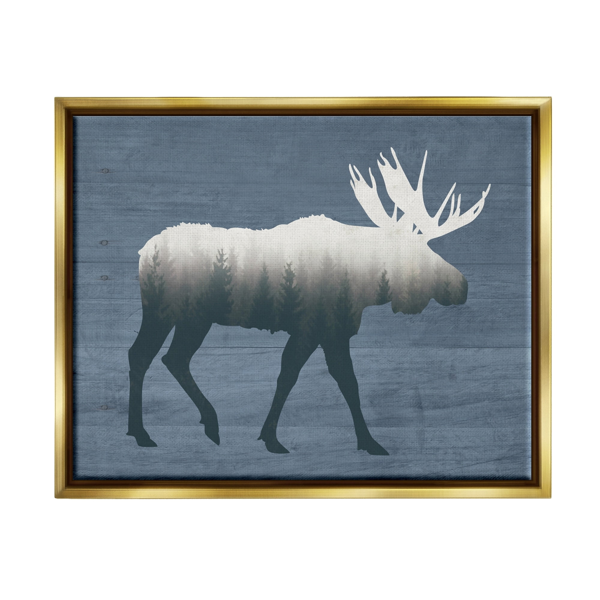 Stupell Industries Woodland Trees Within Moose Silhouette Rustic Animal Graphic Art Metallic Gold Floating Framed Canvas Print Wall Art, Design by Lettered and Lined