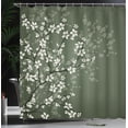thumbnail image 3 of Sonernt Japanese Shower Curtain, Spring Season Sakura Bloom Design Marine Toned Ombre Color Background, Cloth Fabric Bathroom Decor Set with Hooks, 72x72 inch, Sage Green, 3 of 4