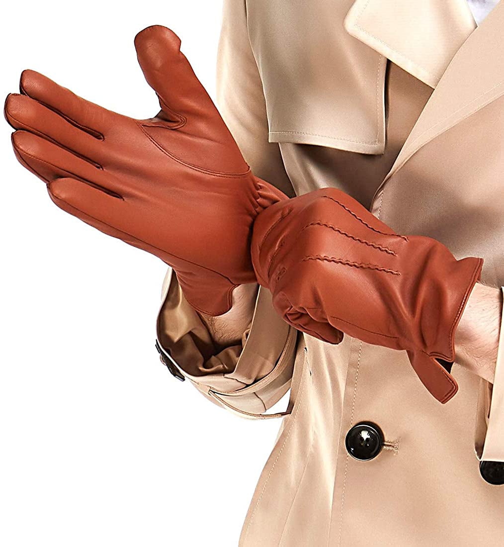 Mens Luxury Nappa Lambskin Leather Gloves Cashmere Lining 