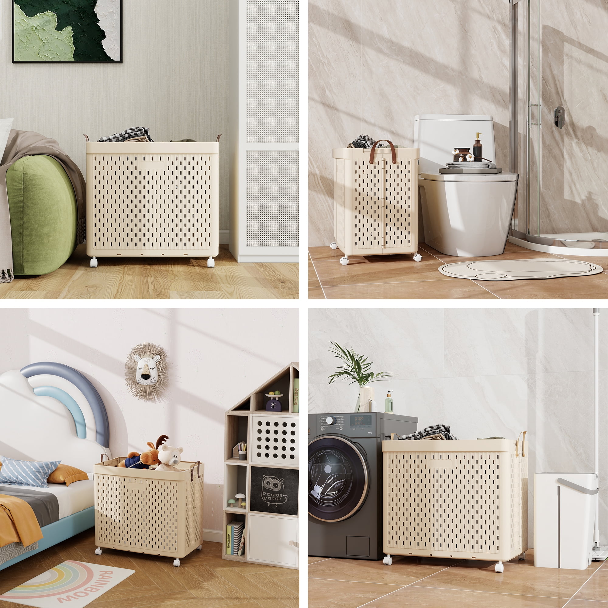 SEESPRING 108L Large Laundry Basket with Wheels,Collapsible Clothes Basket Organizer Laundry Basket,Plastic Dirty Clothes Laundry Hamper