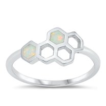 CHOOSE YOUR COLOR White Simulated Opal Honeycomb Ring .925 Sterling Silver Band CZ Female Size 9