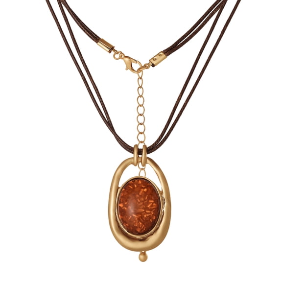 Jessica Simpson Women's Oval Stone Cord Necklace, 20"   3" Extender, Gold-Tone Pendant