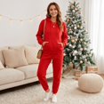 thumbnail image 4 of Dwellite Women's 2 Piece Outfits Fall Sweatsuits Oversized Hoodies Wide Leg Sweatpants Tracksuits Lounge Matching Sets Red M, 4 of 7