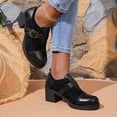 thumbnail image 5 of Womens Chunky Heel Mary Jane Shoes - 3 Inch Block Heel Comfort Pumps, Round Toe Buckle Strap, Black Faux Suede & Patent Vegan Faux Leather,Size 6, 5 of 9