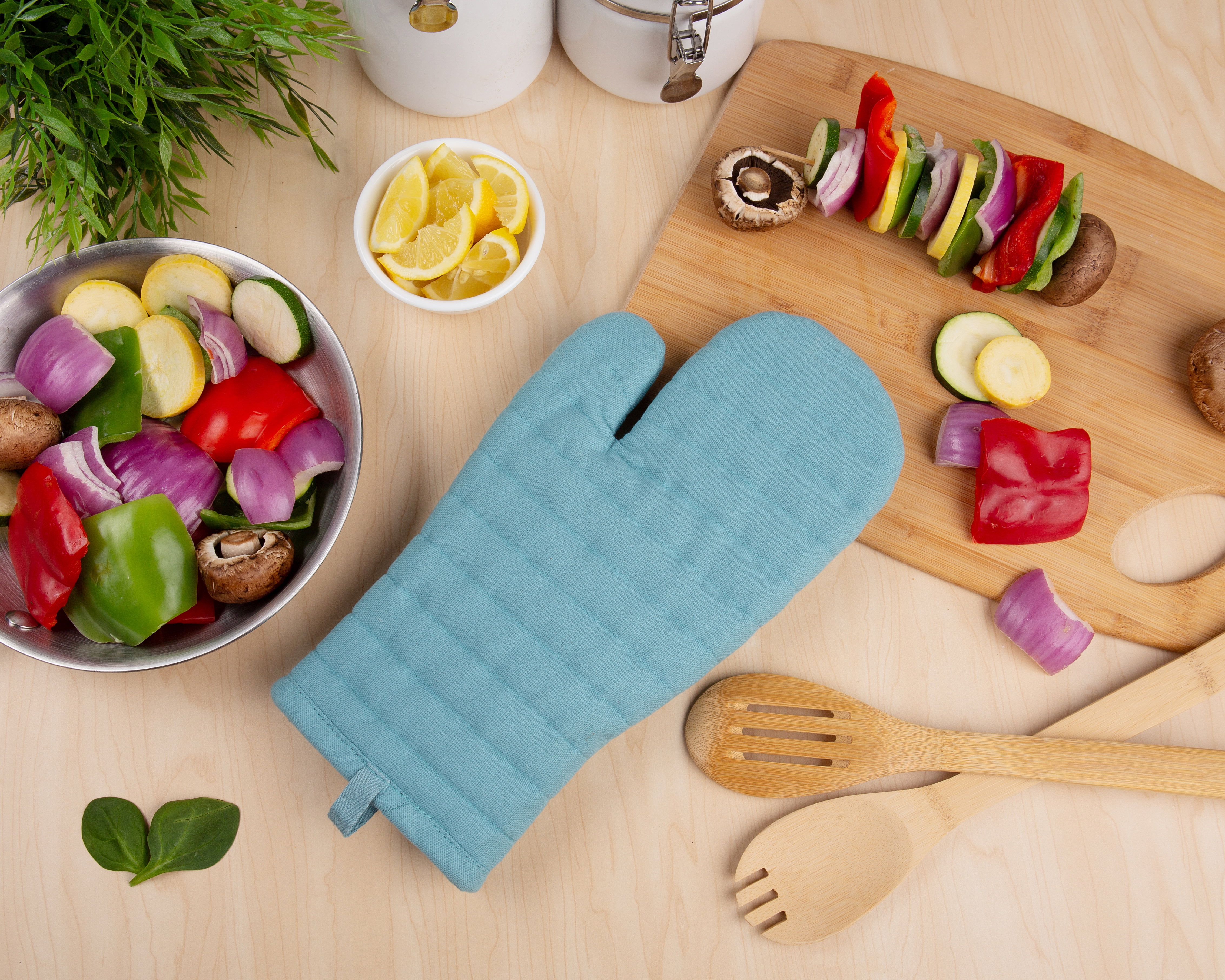 (2 pack) Mainstays Oven Mitt, Teal, 7” x 12.5”, 100% Cotton Shell 100% Polyester Fill