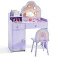 thumbnail image 2 of Costway Kids Vanity Table and Chair Set with Cloud-shaped Mirror Open Shelf Storage Drawers Purple, 2 of 10