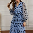 thumbnail image 5 of SWSMCLT Women's Long Dresses V Neck Tulle 2 Layered Swing Maxi Long Sleeve Dress Mesh Floral Printed Flowy Criss Cross Wrap Dress Blue Large, 5 of 5