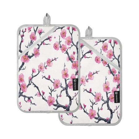 

Pot Holders Set of 2 Heat Resistant Potholders for Kitchen Easy Grip Oven Mitts for Microwave Oven Baking Kitchen BBQ Ink Plum Blossom