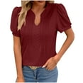 thumbnail image 7 of Besolor Women's Summer T-Shirt Trendy V Neck Pleated Eyelet Tunic Tops Casual Solid Color Going out Blouse Tees, 7 of 7