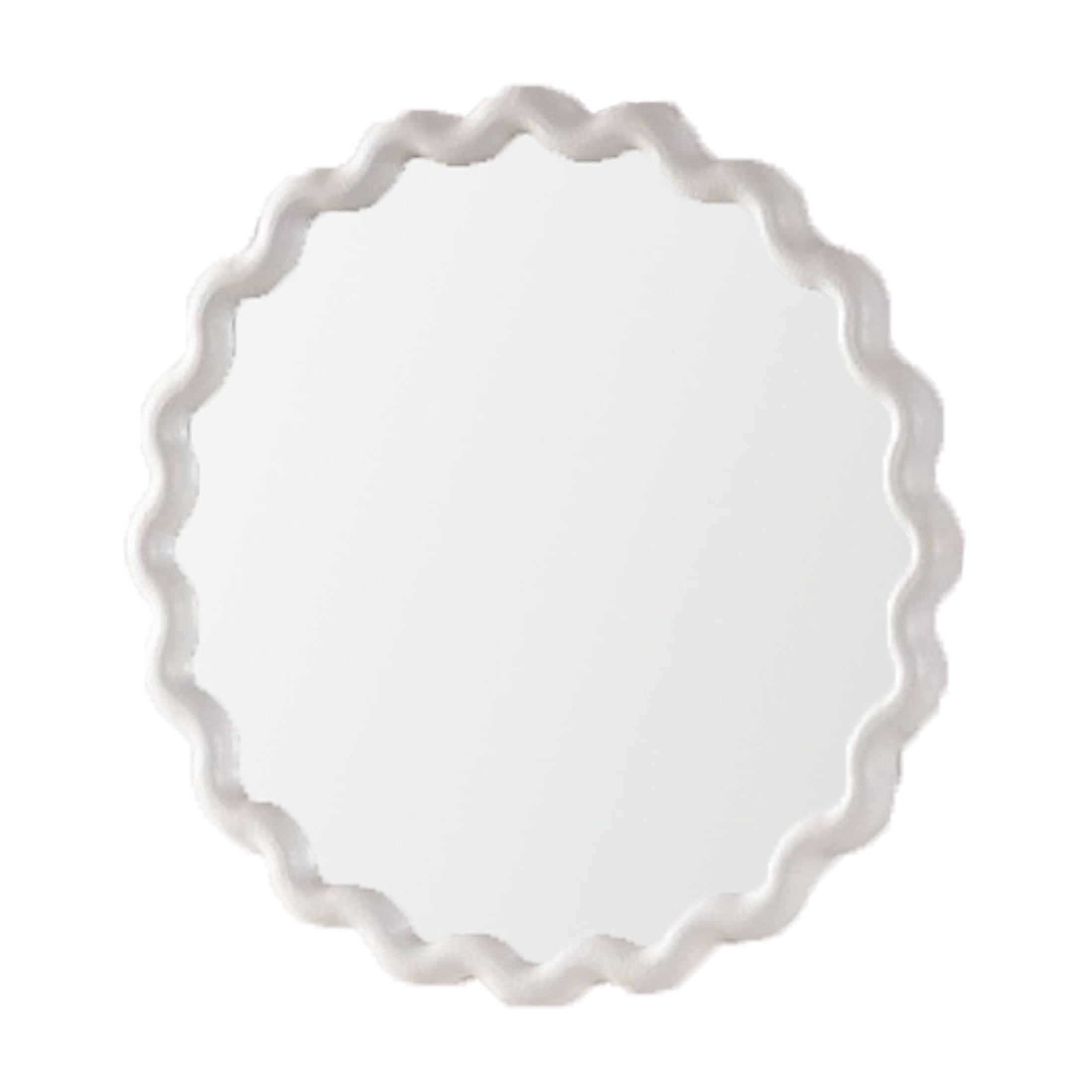 Noble House Tormere Scalloped Round Wall Mirror, Modern Wavy Frame for Playful Minimalist Decor, Cream White