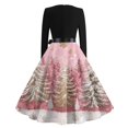 thumbnail image 4 of Women's Casual Fashion V Neck Long Sleeve Christmas Printed Party Vintage Dress for Holiday Events and Retro Style, Perfect for Women's Evening Wear,Pink,5XL, 4 of 6