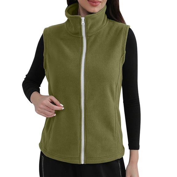 wdsxpo Women Jackets Full Zip Up Fleece Vest Lightweight Warm Coat Outerwear Sleeveless Jacket Fall Winter Soft Vest with Pockets