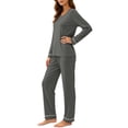 thumbnail image 7 of Ashirexll Pajamas for Women Set Solid Color Round Neck Loose Long Sleeve Top with Matching Pants Loungewear Set, 7 of 7