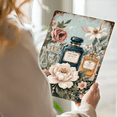 thumbnail image 7 of Vintage Apothecary Perfume Bottles and Peonies 8x12in Metal Wall Art, Romantic Victorian Floral Decor with Gold Accents, Soft Blue Green Background, Rustic Distressed Finish, 7 of 7