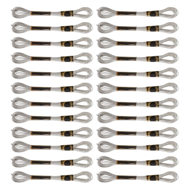 24Pcs Cross Stitch Threads Silver Glossy Embroidery Floss HandMade Yarn 8 Meters