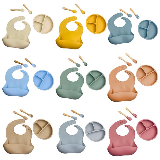 Juego de 4 platos de silicona para alimentos antideslizantes para alimentación de bebé, accesorios para alimentos (verde oliva) Tmvgtek Para estrenar