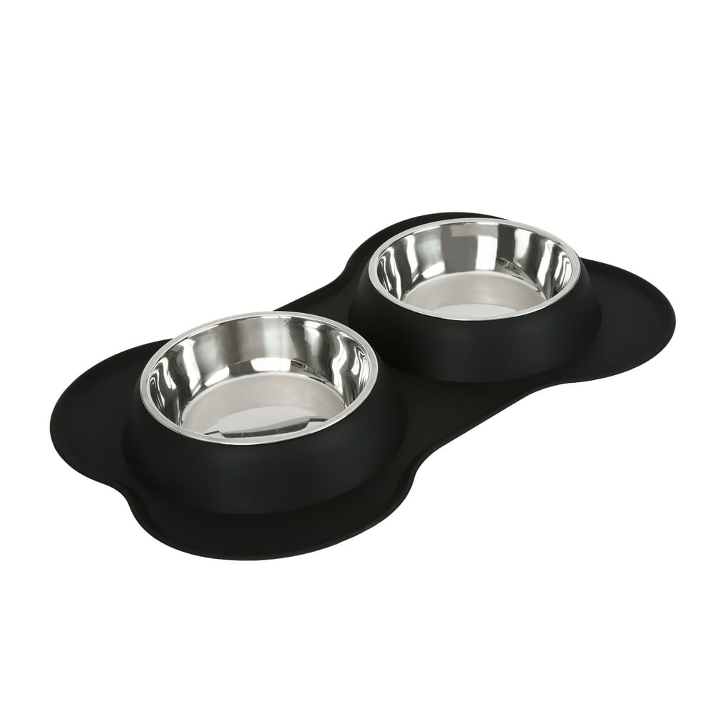 Vibrant Life Double Dog Bowls with Bone Shaped Mat Diner Set Walmart