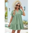 thumbnail image 6 of Women'S Short Sleeve V Neck Ruffle Hem Solid Swing Smock Dress Casual Loose Fit Mini Dress Summer Beach Wear Bean green S, 6 of 9