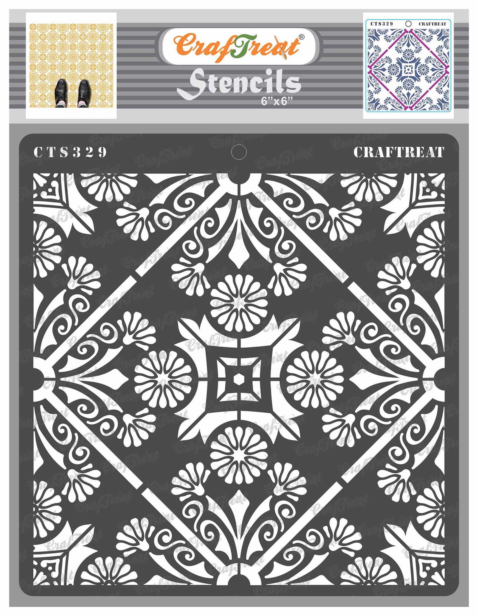 CrafTreat Geometric Stencils for Painting on Wood, Wall, Tile , Canvas and  Floor - Abstract Connected Arcs and 3D Square Pattern - 2 Pcs - 6x6 Inches  Each - Reusable DIY Art and Craft Sten 