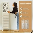 thumbnail image 4 of Folding Room Divider, 5.6Ft 4 Panels Wood Carved Privacy Screens, Free Assembled Freestanding Portable Reversible Functional Decorative Partition for Home Office Bedroom (White-Washed), 4 of 9