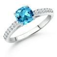 thumbnail image 2 of Gem Stone King 10K White Gold Swiss Blue Topaz and White Lab Grown Diamond Engagement Ring for Women (1.33 Cttw, Gemstone November Birthstone, Cushion 6MM, Size 9), 2 of 4