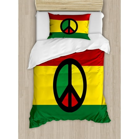 Jamaican Duvet Cover Set Reggae Culture Peace Symbol Caribbean