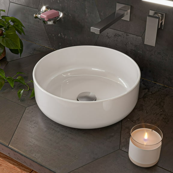 ALFI brand ABC907-W White 15" Round Above Mount Ceramic Sink