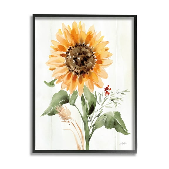 Stupell Industries Country Sunflower Botanicals Graphic Art Black Framed Art Print Wall Art, Design by Katrina Pete
