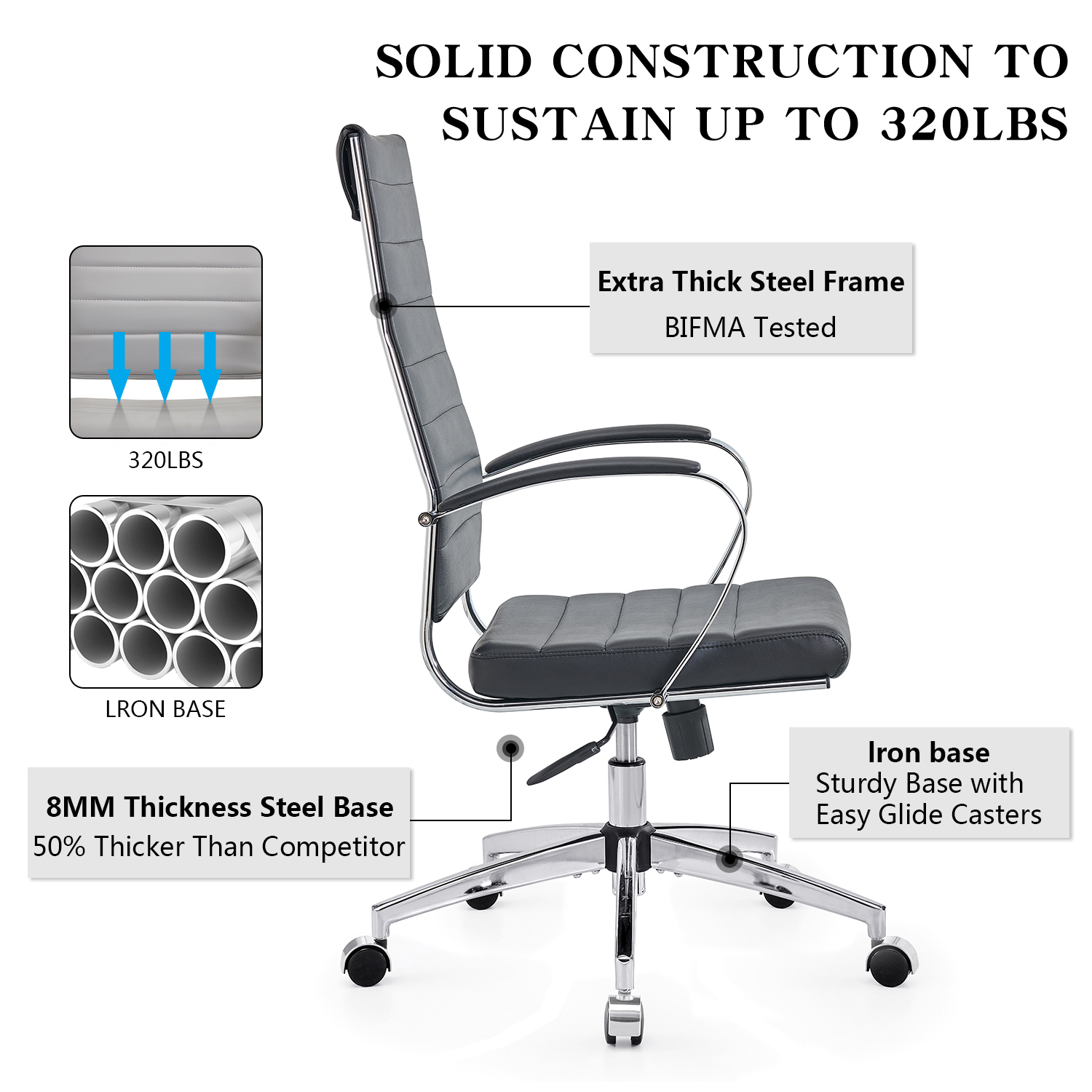 CAROCC High Back Executive Office Chair with Armrest Adjustable Swivel Chair in Durable Vegan Leather Modern Office Chair Ergonomic Desk Chair for Extra Back & Lumbar Support