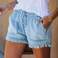 thumbnail image 3 of FAKKDUK Women's Denim Shorts 3" Raw Hem Drawstring Elastic High Waist with Pocket Shorts Jeans for Women Casual Hot Jean Shorts for Summer Slim Fit,XL, 3 of 6